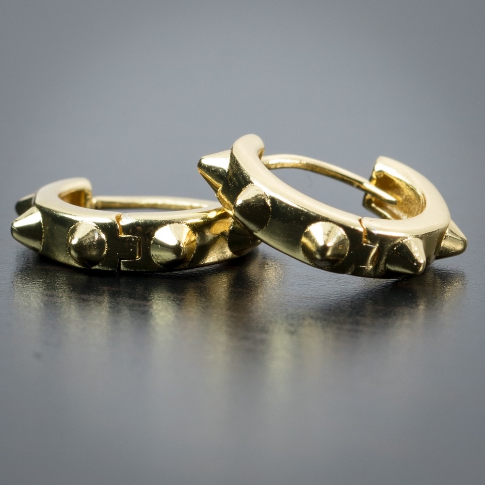 Men’s 14k Yellow Gold Spike Huggie Hoop Earrings